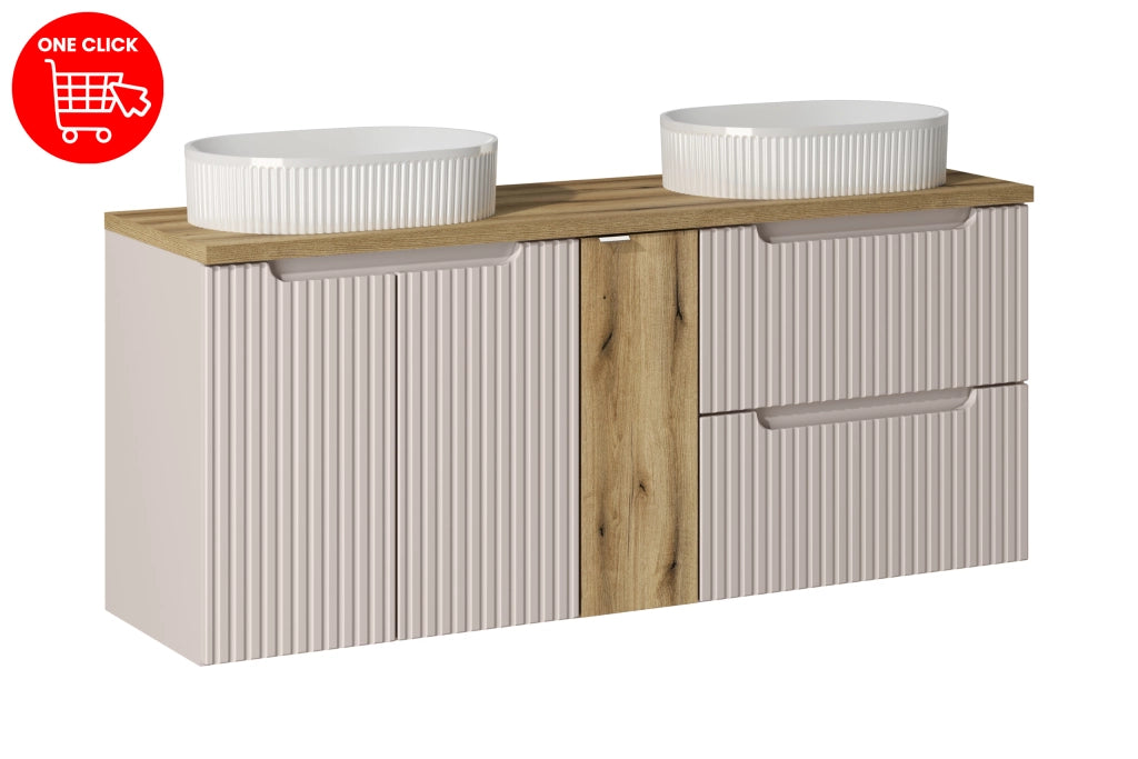 Set mobili bagno 140 cm con piano e 2 lavabi da appoggio Beyond Nova Cashmere 140 x 1401 x 40 cm