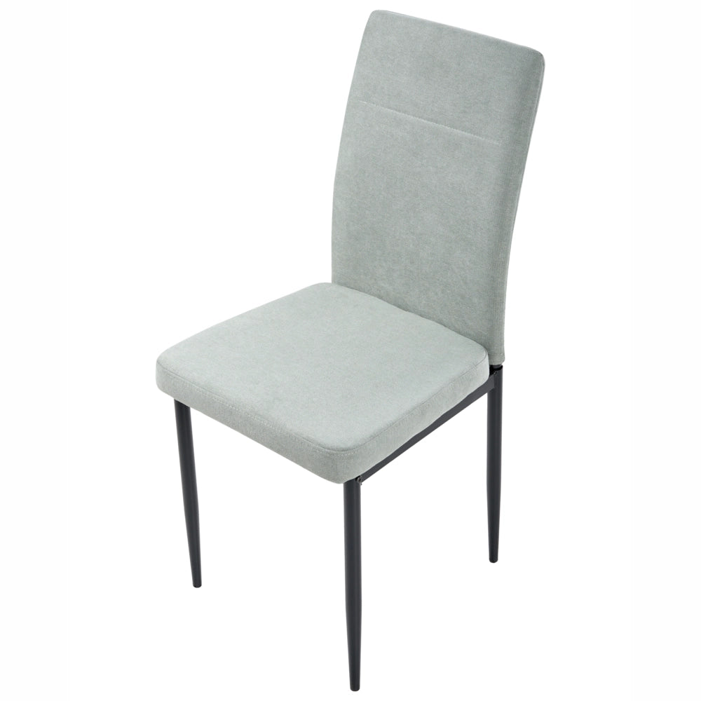 Set di 4 sedie da pranzo in tessuto, rivestimento verde chiaro gambe in ferro nero senza braccioli per sala da pranzo