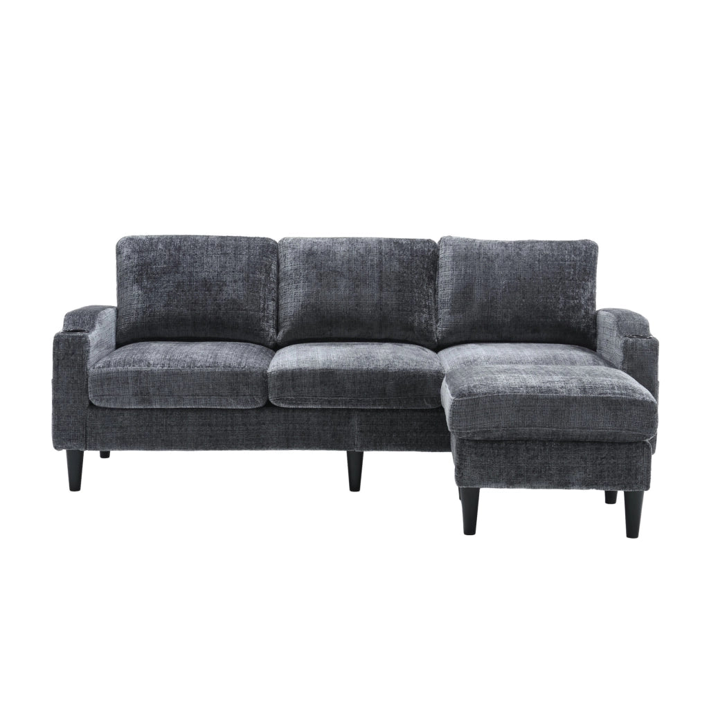 Divano 4 posti in ciniglia grigio con pouf contenitore