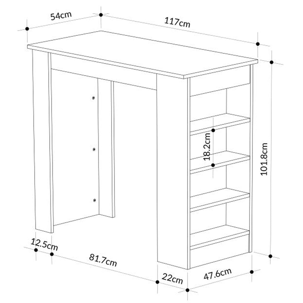 Tavolo da Bar 4 Ripiani e Portaoggetti Bianco e Quercia Salvaspazio 117x54x102cm