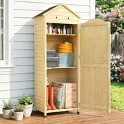 Armadio da giardino verticale in metallo grigio con ripiani regolabili e porta magnetica