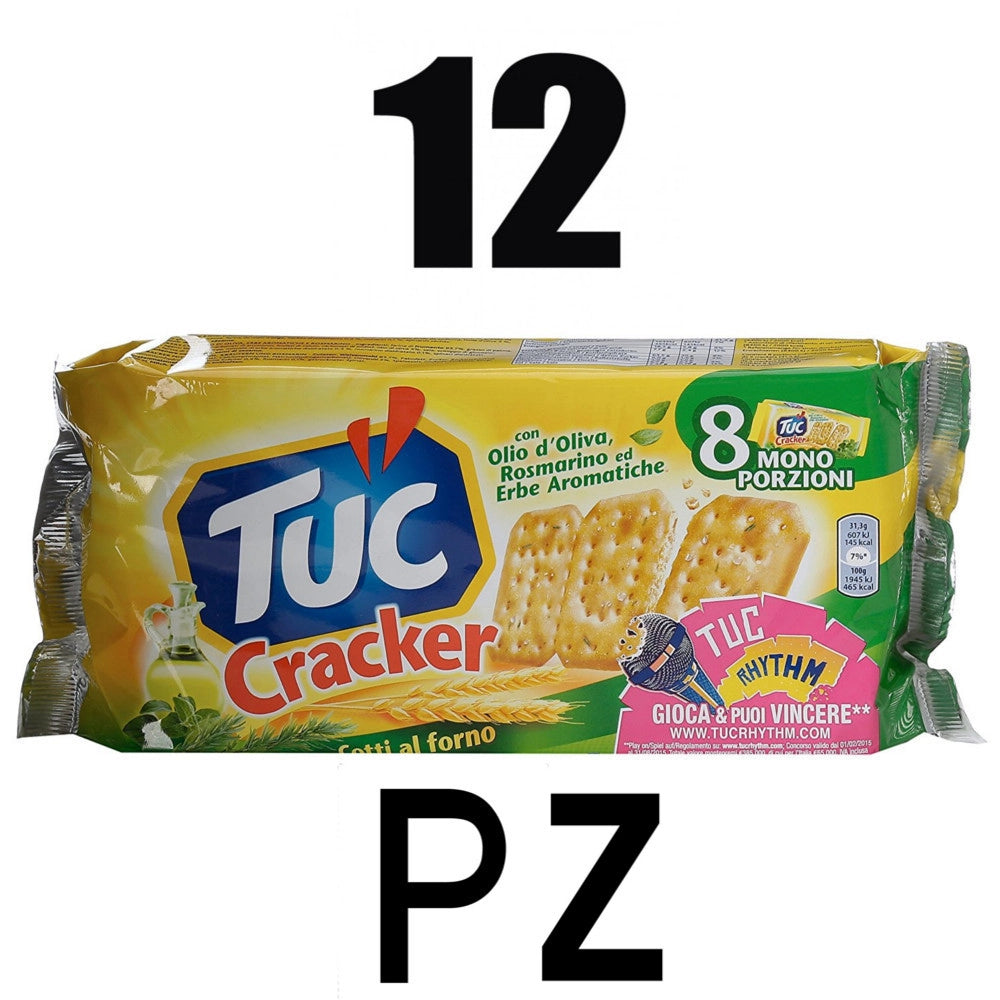 Tuc crackers gusto olio d'oliva rosmarino ed erbe aromatiche 12 multipack da 250 grammi ciascuno snacks salato