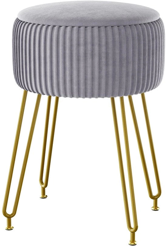 Pouf multifunzionale con gambe in acciaio dorato e ripostiglio nascosto