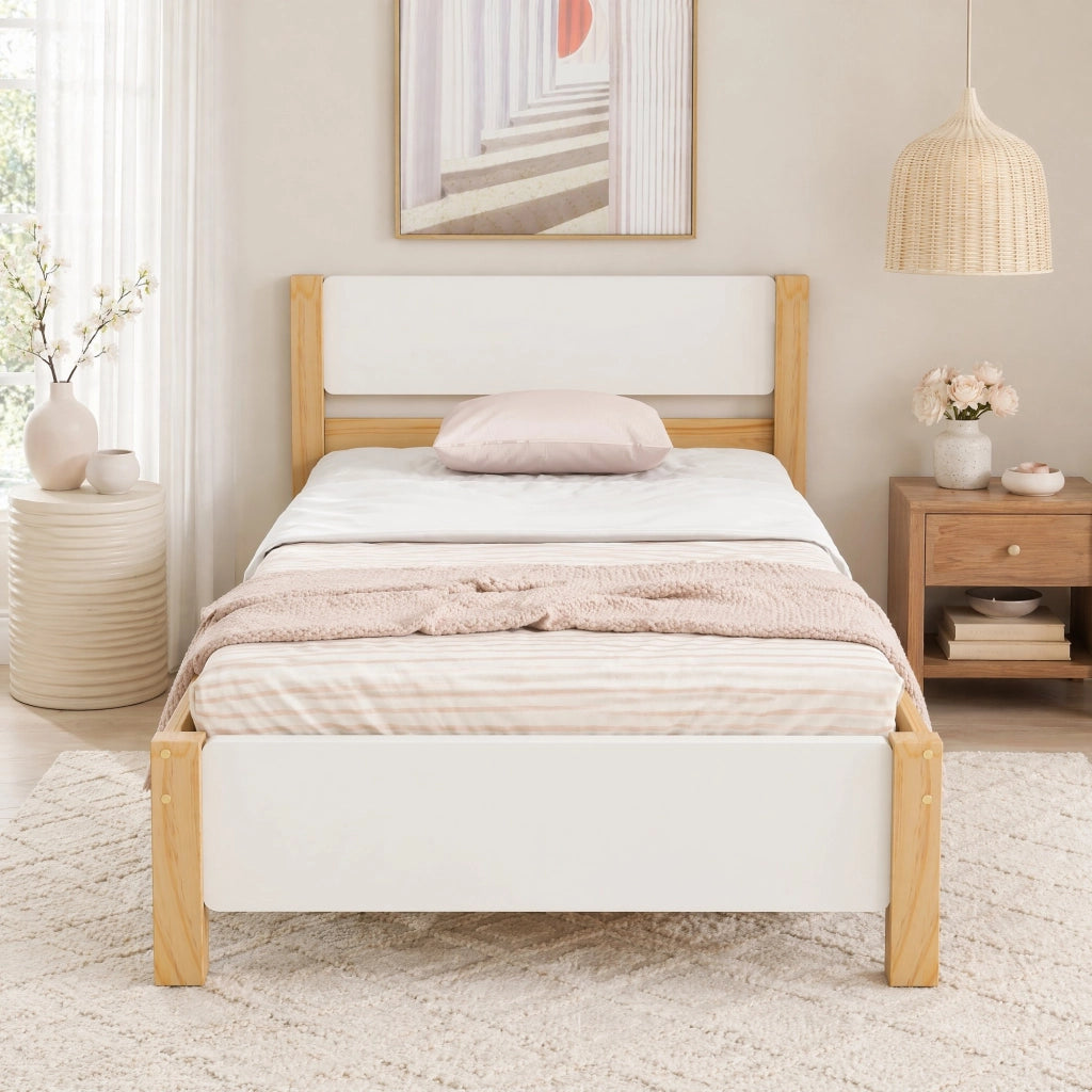 Letto singolo 90x200 cm in pino e MDF bianco/naturale