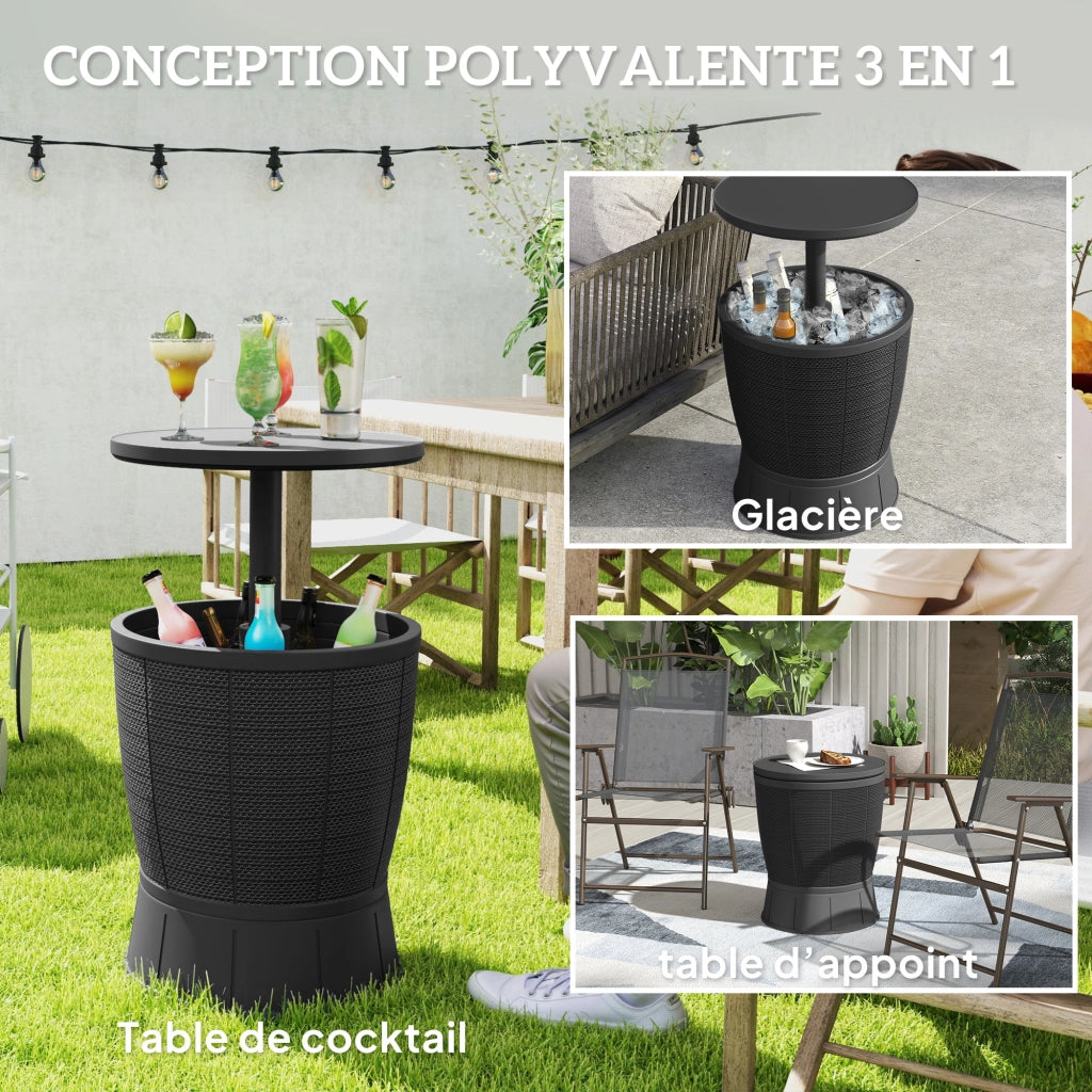 Tavolo da giardino con secco per ghiaccio ¨C zephmum ¨C nero, ?49x58-84cm