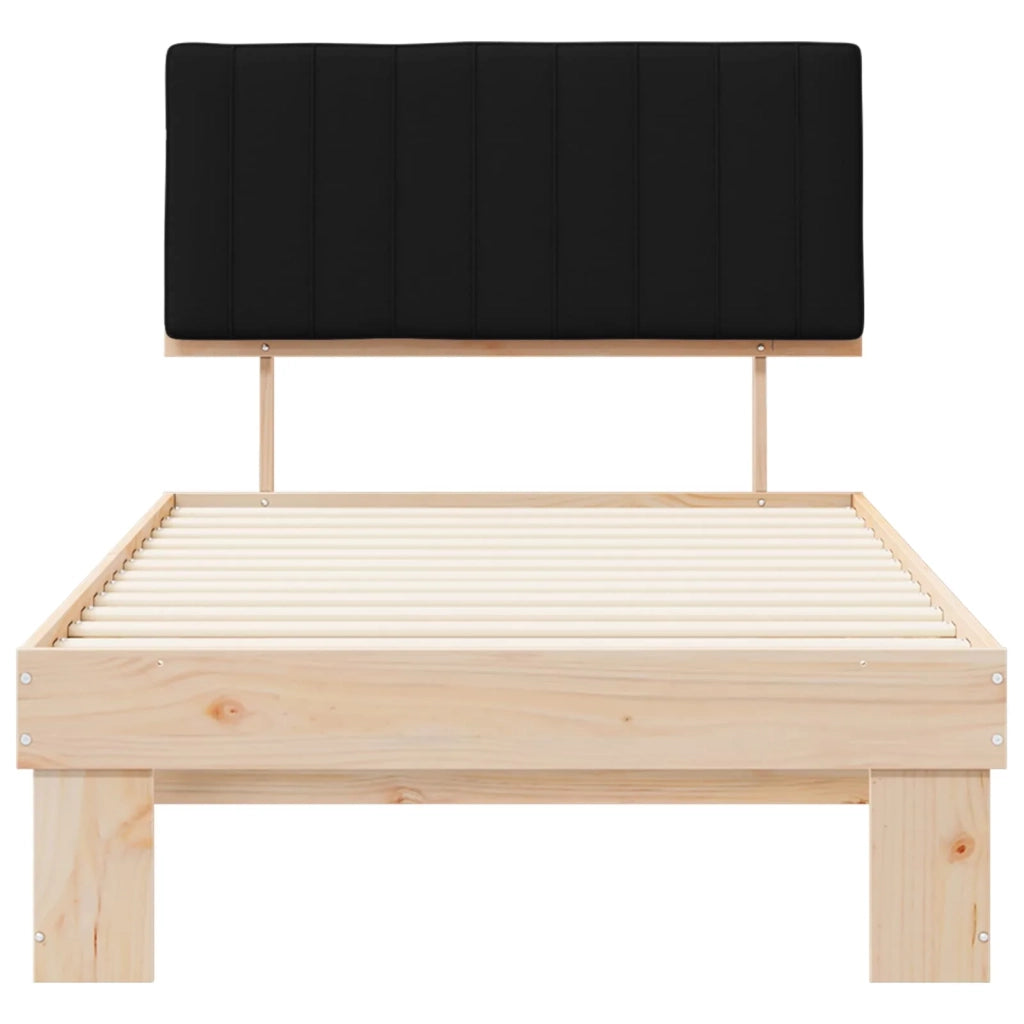 Letto con Testiera Rivestita Nero 100 x 200 cm Pino massello