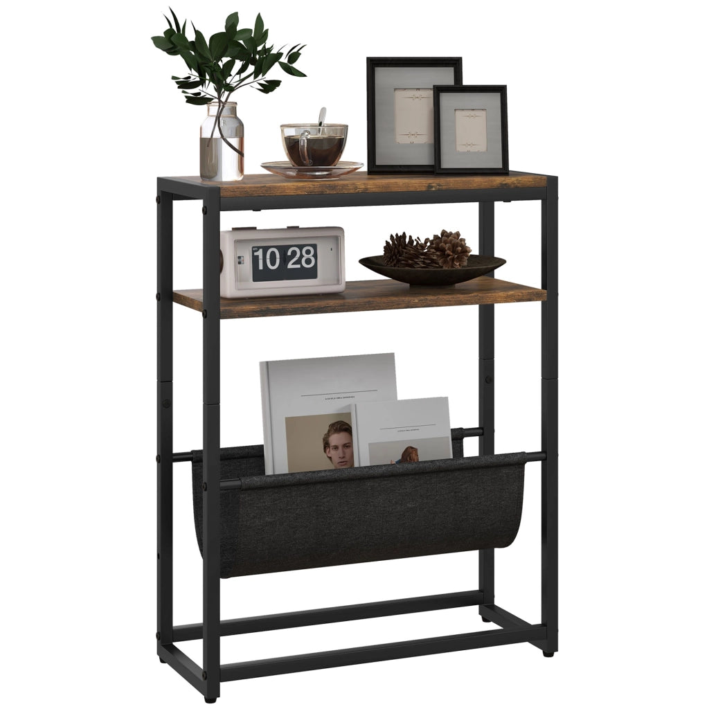 Tavolino da caff¨¨ con ripiani e porta riviste ¨C Zephmum ¨C Rustico marrone 43x18x56 cm