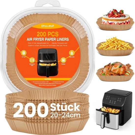 200 pezzi di carta da forno per Airfryer, carta da forno per Airfryer 20-24 cm, rivestimento antitarsale, impermeabile all'acqua, resistente all'olio, carta da forno per Airfryer, forme da forno per Airfryer, teglia, forno