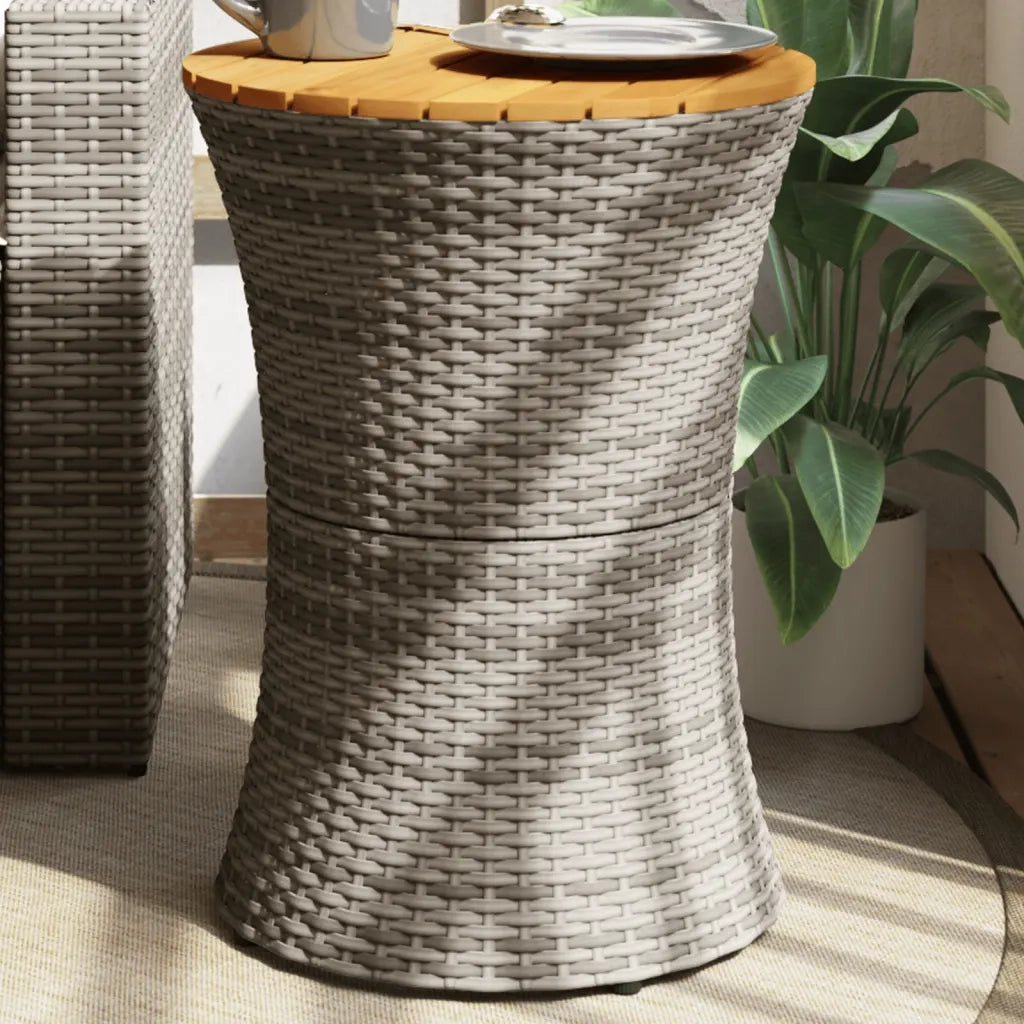 Tavolino Giardino | Tavolino da esterno Forma Tamburo Grigio Polyrattan Massello