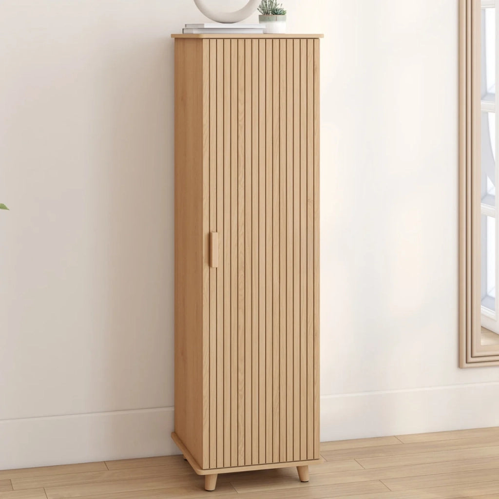 IDMarket - Mobile contenitore JULIETTE a 1 anta e 3 ripiani in rovere effetto doghe