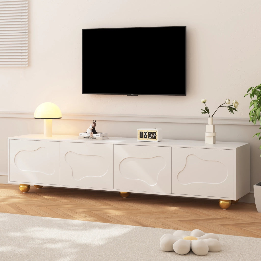 Mobile TV con 4 Ante e 2 Vani; Ante a Forma di Nuvola; 5 Piedini; Stile Moderno; 180??40??45 cm; in Pannello Truciolare; Bianco