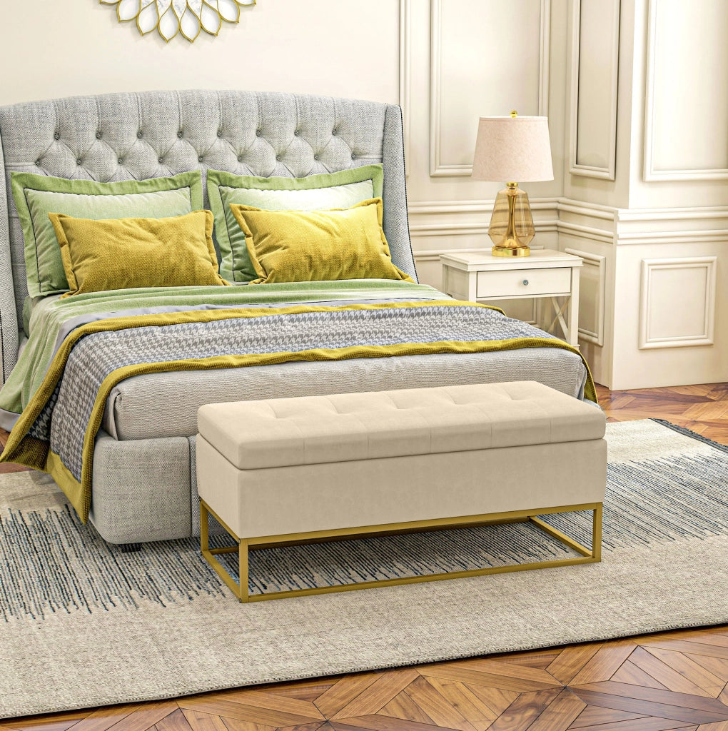 Panca contenitore imbottita beige 110 x 44 x 49 cm