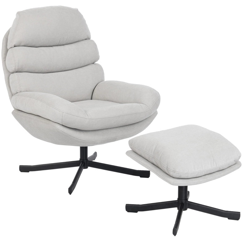 Poltrona relax con poggiapiedi in tessuto chenille crema 78x93x100 cm