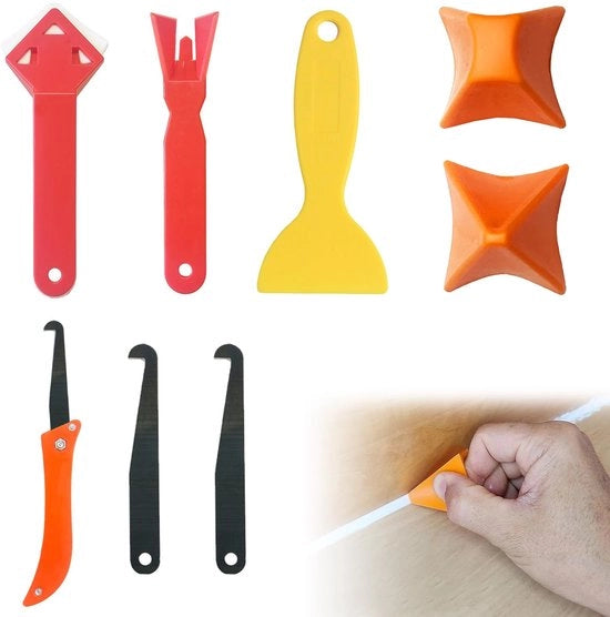 Kit di utensili per silicone 8 pezzi - Utensili di sigillatura - Utensili riciclabili - Utensili per sigillatura - Manico ergonomico - Per cucina/bagno