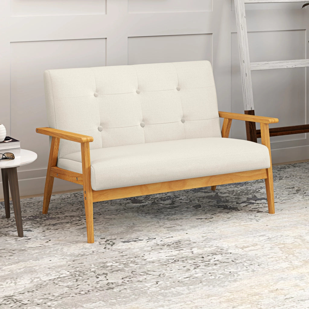 Divano 2 posti ¨C Xylo ¨C tessuto beige con schienale capitonn¨¦ e braccioli imbottiti