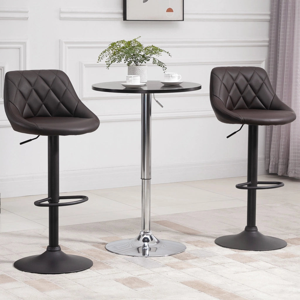 EasyComfort Set 2 Sgabelli da Bar Regolabili con Schienale e Poggiapiedi, Base in Metallo e Seduta in Similpelle, 46x48x83-104 cm, Marrone e Nero
