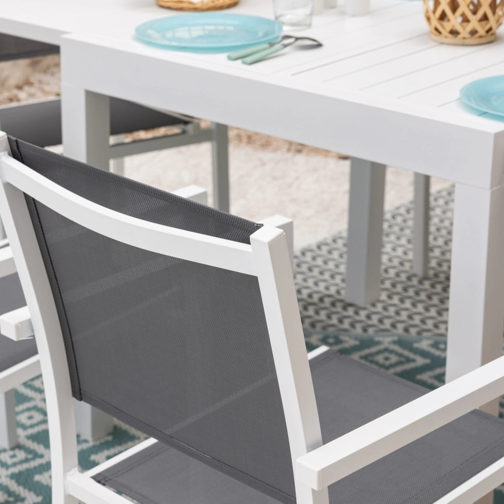 VENEZIASet di mobili da giardino allungabili in textilene grigio 90/180 - alluminio bianco