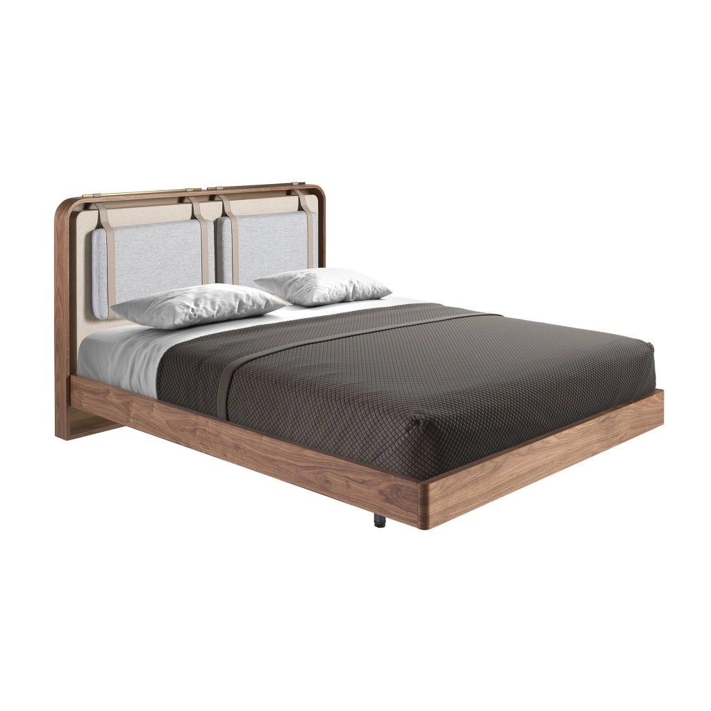 Letto in tessuto color beige e grigio