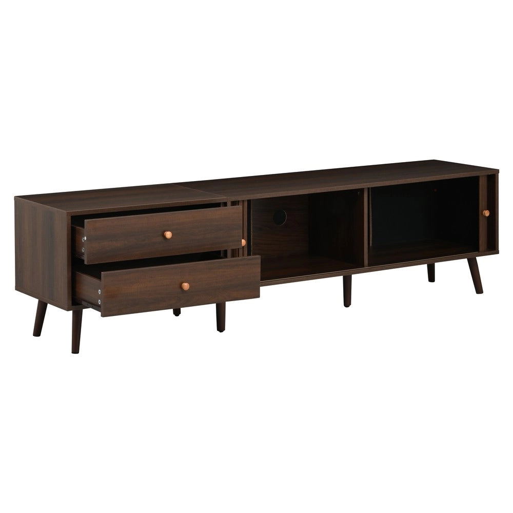 Mobile TV grande in noce - Zephmum- 180x40x46,5cm- due cassetti e ante scorrevoli