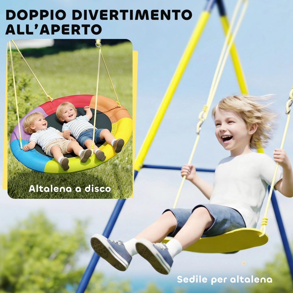 Set Altalena a Nido e Altalena da Giardino Regolabili per Bambini, in Metallo, 265x160x178 cm, Multicolore