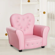 Poltrona per bambini con schienale trapuntato e piedi in legno comfort e pulizia facile in PVC rosa 59 × 41,5 × 49 cm