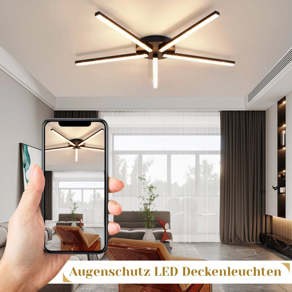 ZMH Lampada da soffitto plafoniera LED nera 24W 3000K moderna metallo cristallo per soggiorno corridoio cucina