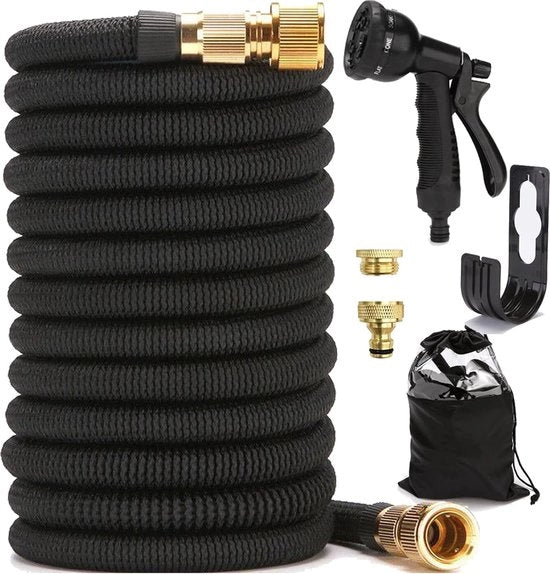 Serpentino flessibile per giardino, estendibile fino a 30 m, serpentina flessibile con nucleo di gomma lattice a 3 vie, serpentina flessibile elastica, tutte le connessioni a vite in ottone di alta qualità (30)