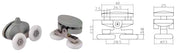 Coppia Cuscinetti Doppia Ruota Attacco Superiore Box Doccia – Nylon Grigio Ø23 mm – Foro 9 mm – Interasse 26,5 mm