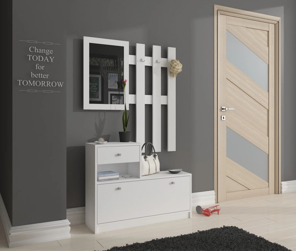 Scarpiera con appendiabiti AKORD Bianco 90 cm 1 anta 1 cassetto 90x25x170 cm