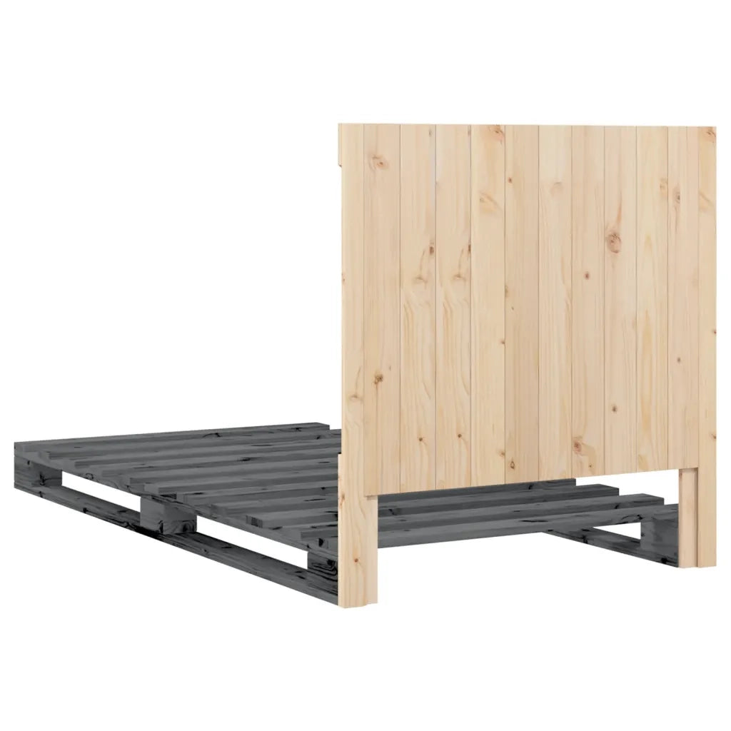 Giroletto con Testiera Grigio 100x200 cm Legno Massello di Pino 3281581