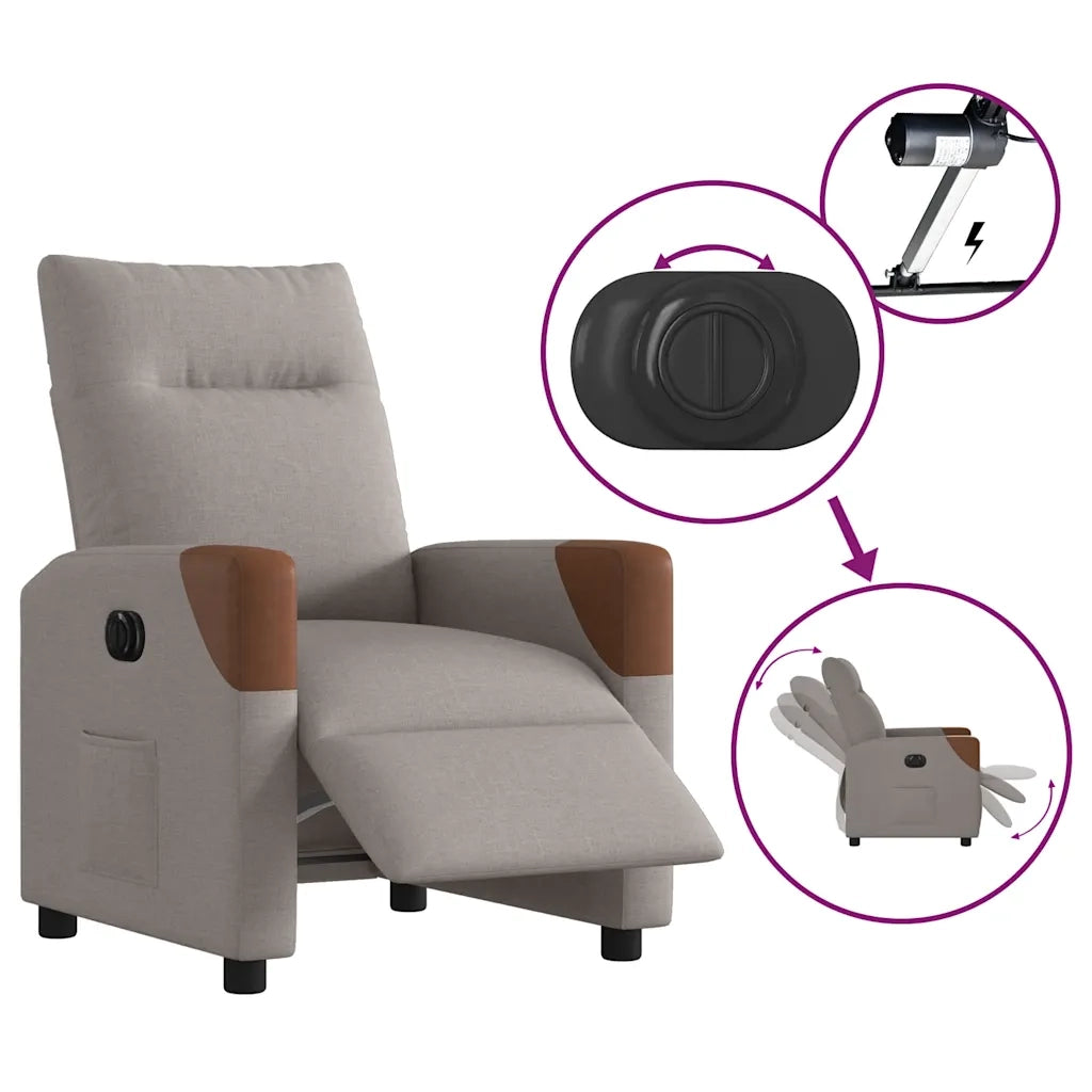 Poltrona | Sedia Relax Elettrica Reclinabile Tortora in Tessuto