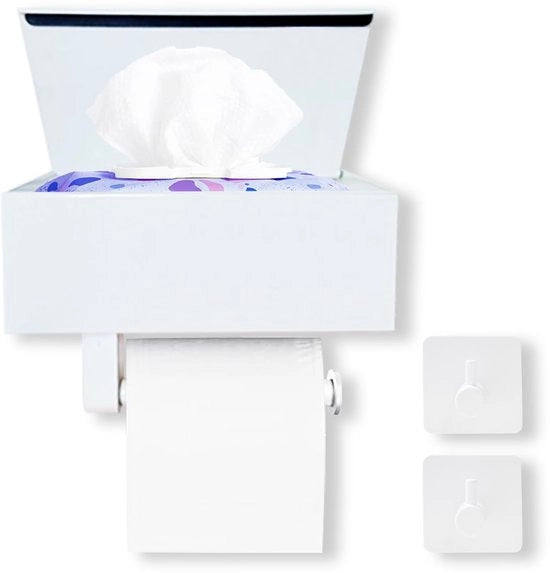 Sostegno per carta igienica bianco, Sostegno per carta igienica senza foratura con scatola di carta igienica umidificata, Sostegno per carta igienica con piastra per bagno, Sostegno per carta igienica autoadesivo o foratura
