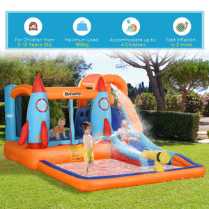 Castello Giostra Gonfiabile 370x270x185 cm con Scivolo Piscina e Pompa Multicolor