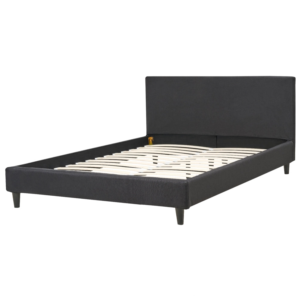 Letto matrimoniale in tessuto nero con rete a doghe 140 x 200 cm stile contemporaneo