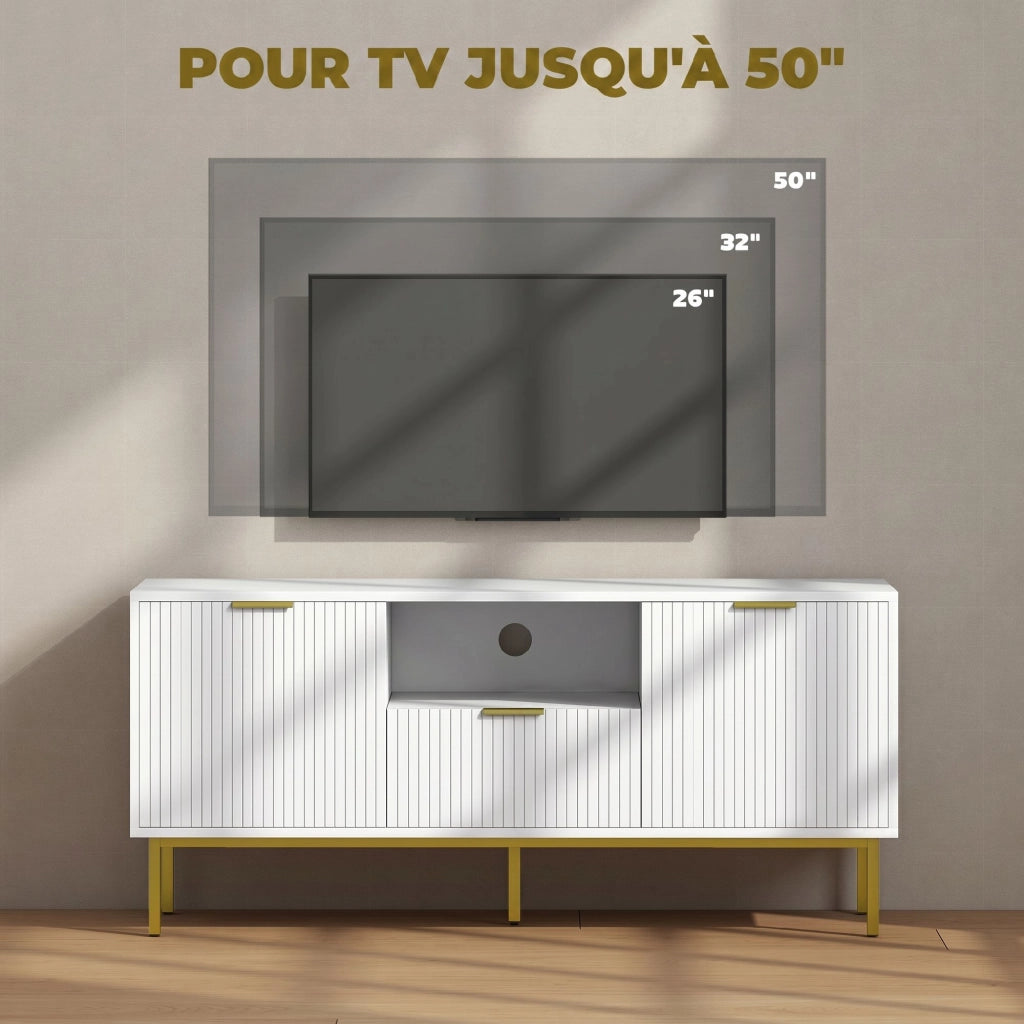 Mobile TV con 2 ante a chiusura morbida, cassetto e ripiano aperto ¨C zephmum ¨C bianco 120x39x54 cm