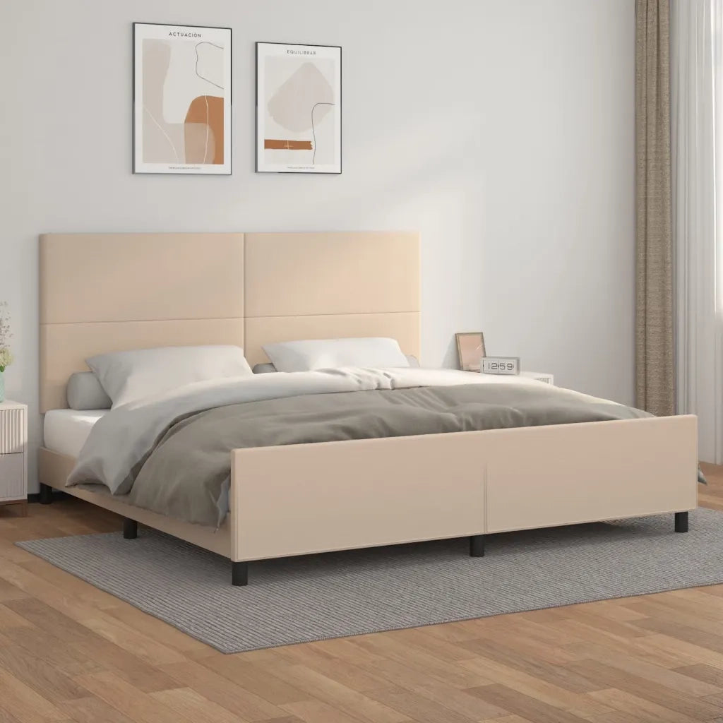 Letto matrimoniale | Letto per adulti | Giroletto con Testiera Cappuccino 200x200 cm in Similpelle