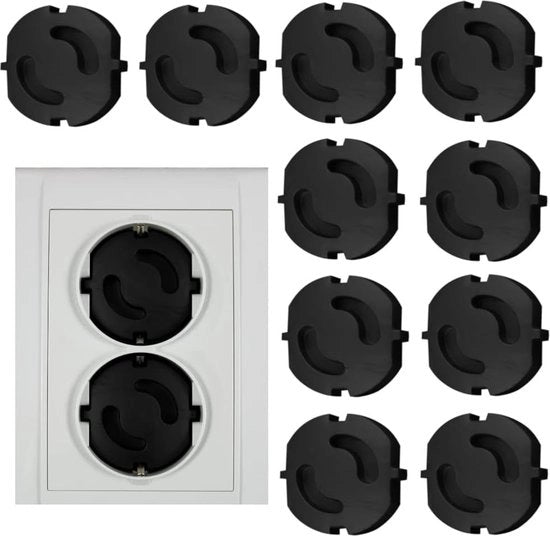 10 x protezione contro i fulmini, sicurezza per bambini per inserimento, sicurezza per bambini, copertura dei contatti, interruttori di sicurezza inseribili, dado (nero x 10)
