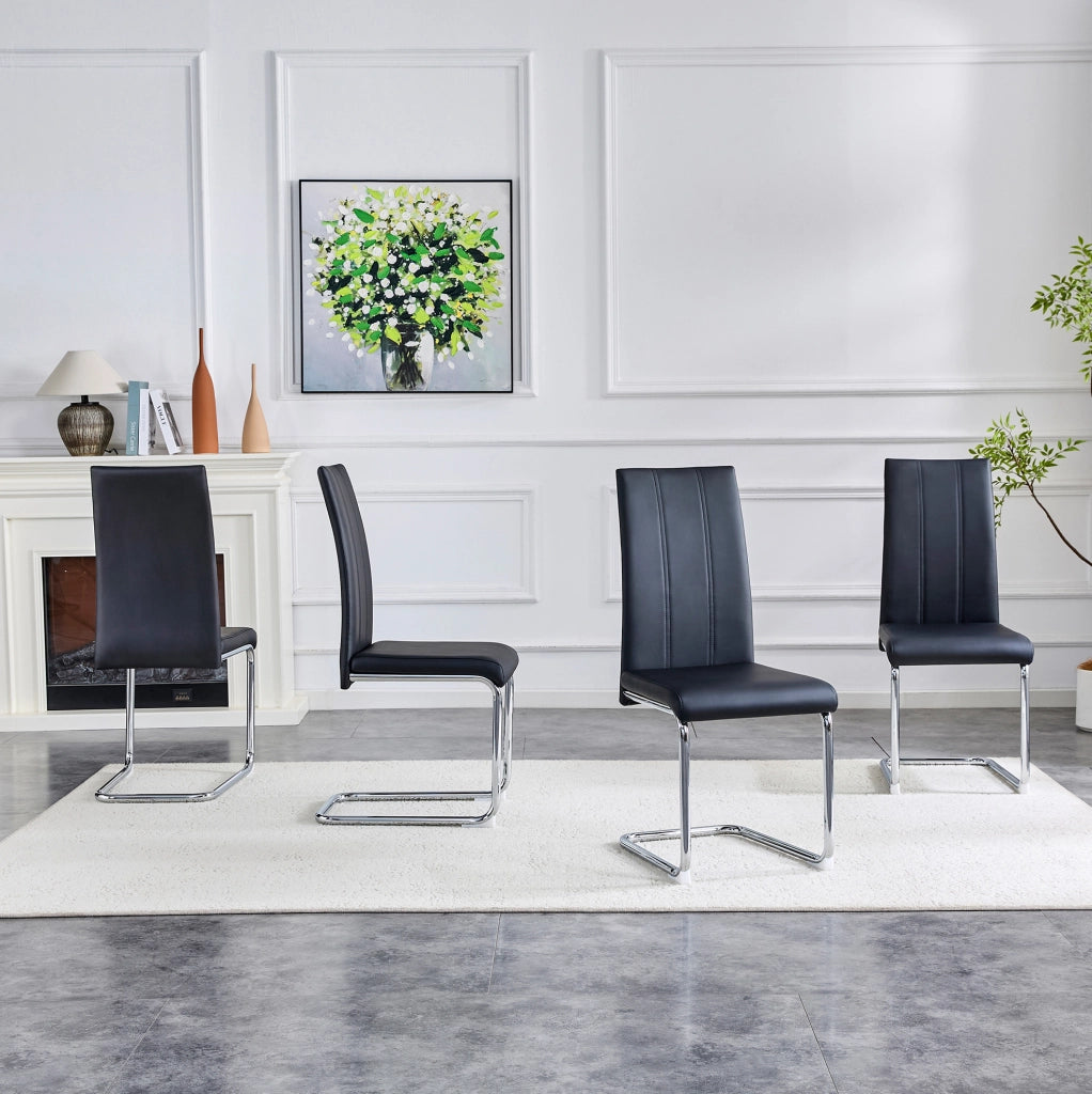 Sedia da pranzo moderna nera in PU e metallo con design ergonomico
