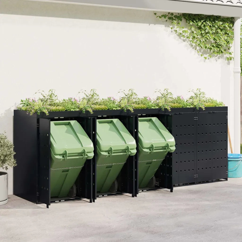 Contenitore per Rifiuti per 5 Bidoni Nero 340 x 77,5 x 121,5 cm