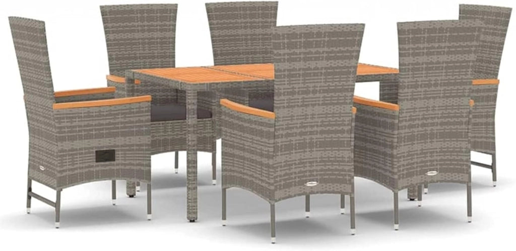 Set da pranzo da giardino 7 pezzi e cuscini in rattan sintetico grigio, set tavolo e sedie da giardino, tavolo da terrazza e sedie, set da giardino, mobili da giardino per esterni 3157540