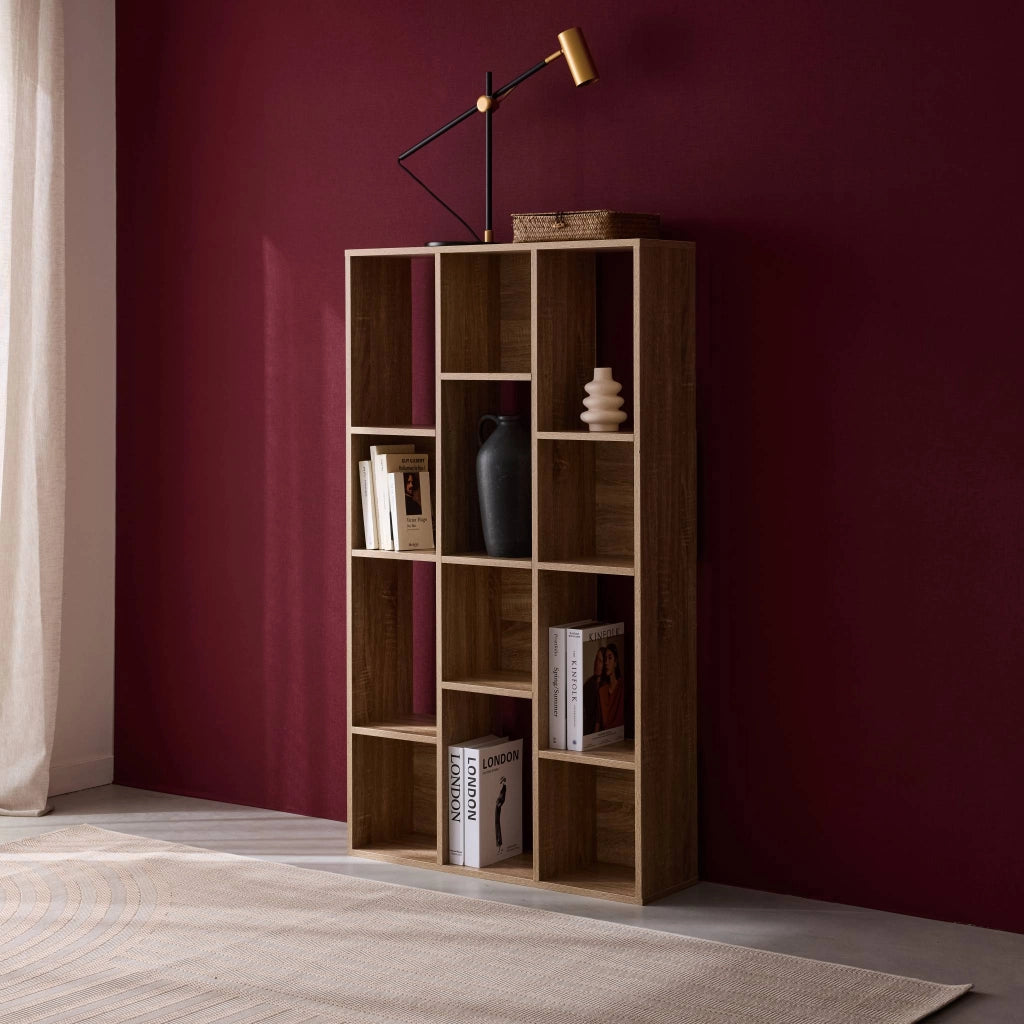 Libreria a 3 livelli con 12 scomparti, marrone naturale