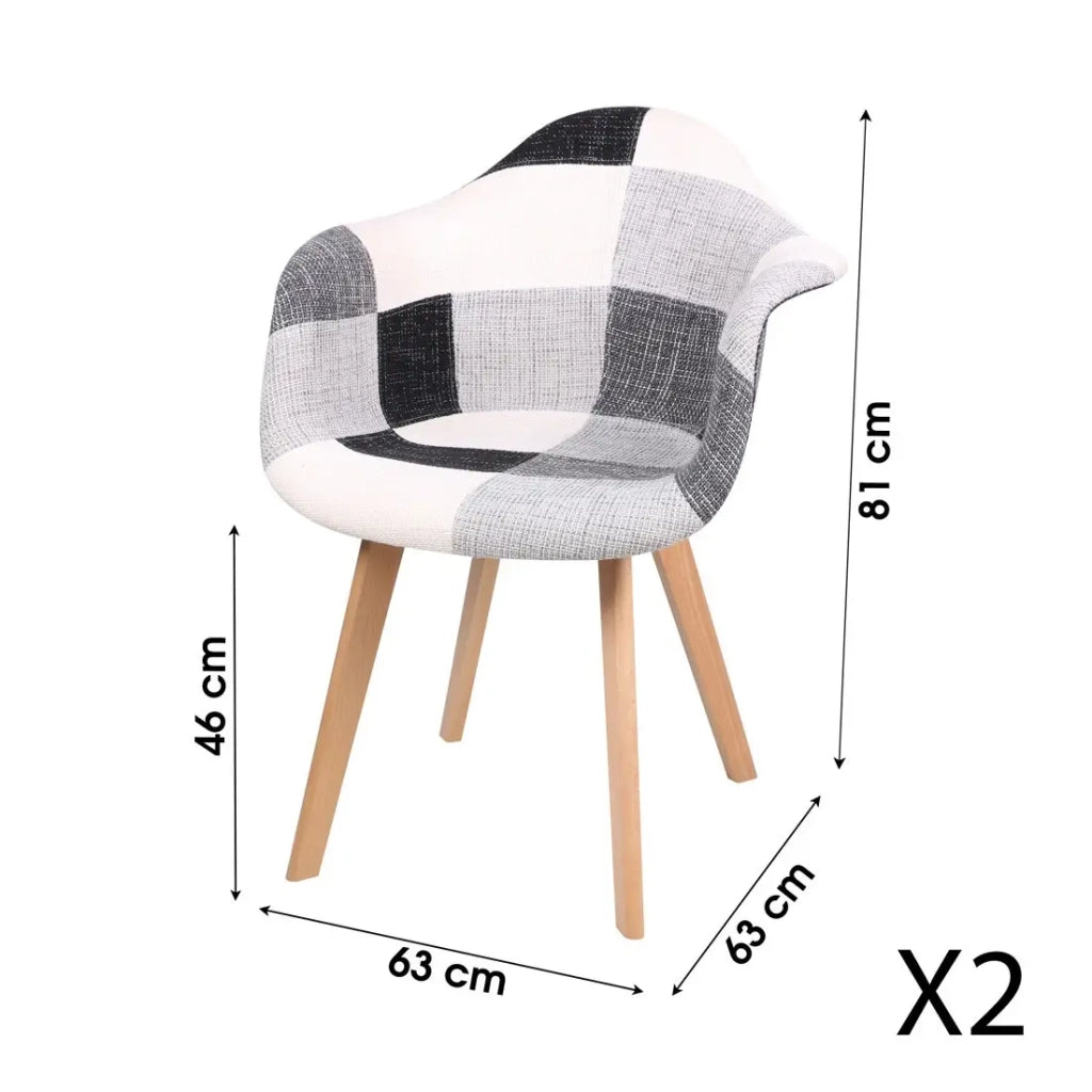Poltrona bianca e nera con gambe in legno in stile scandinavo moderno - 63x63xH46/81 cm - Collezione ARTIBLACK