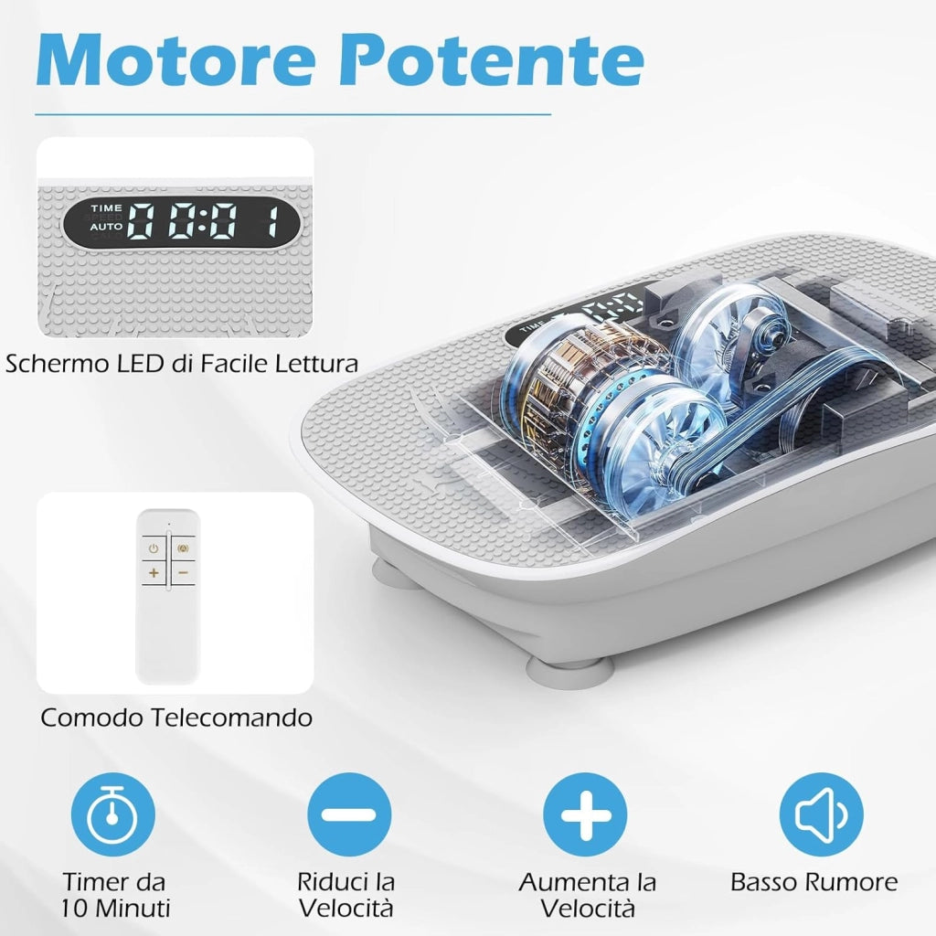 Pedana Vibrante Dimagrante, Piastra Vibrante con 10 Livelli di Vibrazione e Timer, Schermo, Telecomando, Superficie Antiscivolo e 4 Ventose, Allenamento Modellamento Muscolare