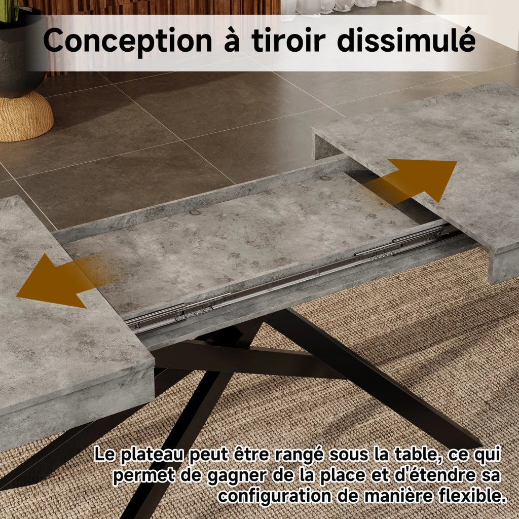 Tavolo da pranzo allungabile con piano da 93 mm, gambe incrociate, per sala da pranzo, cucina e soggiorno, grigio