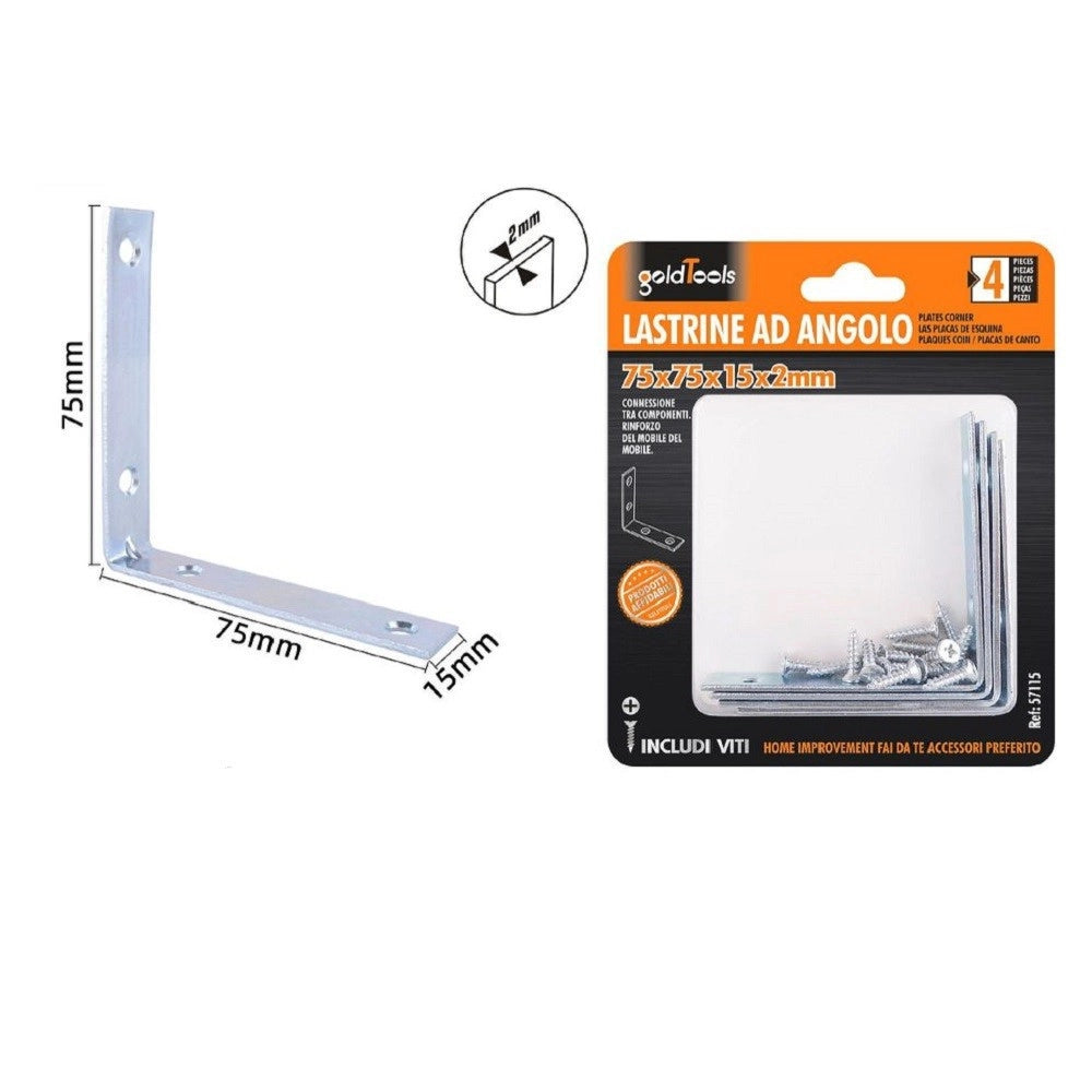 Trade Shop - Set 4pz Lastrine Ad Angolo Lastrina Angolare 75x75x15x2 Mm Con Viti Mobili 57115 -