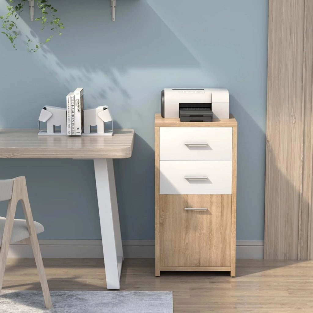 Armadio con 3 Cassetti, Mobiletto Multiuso in Stile Moderno, Ideale per Salone Camera da Letto Ufficio, 40 x 30 x 77,5 cm, Naturale