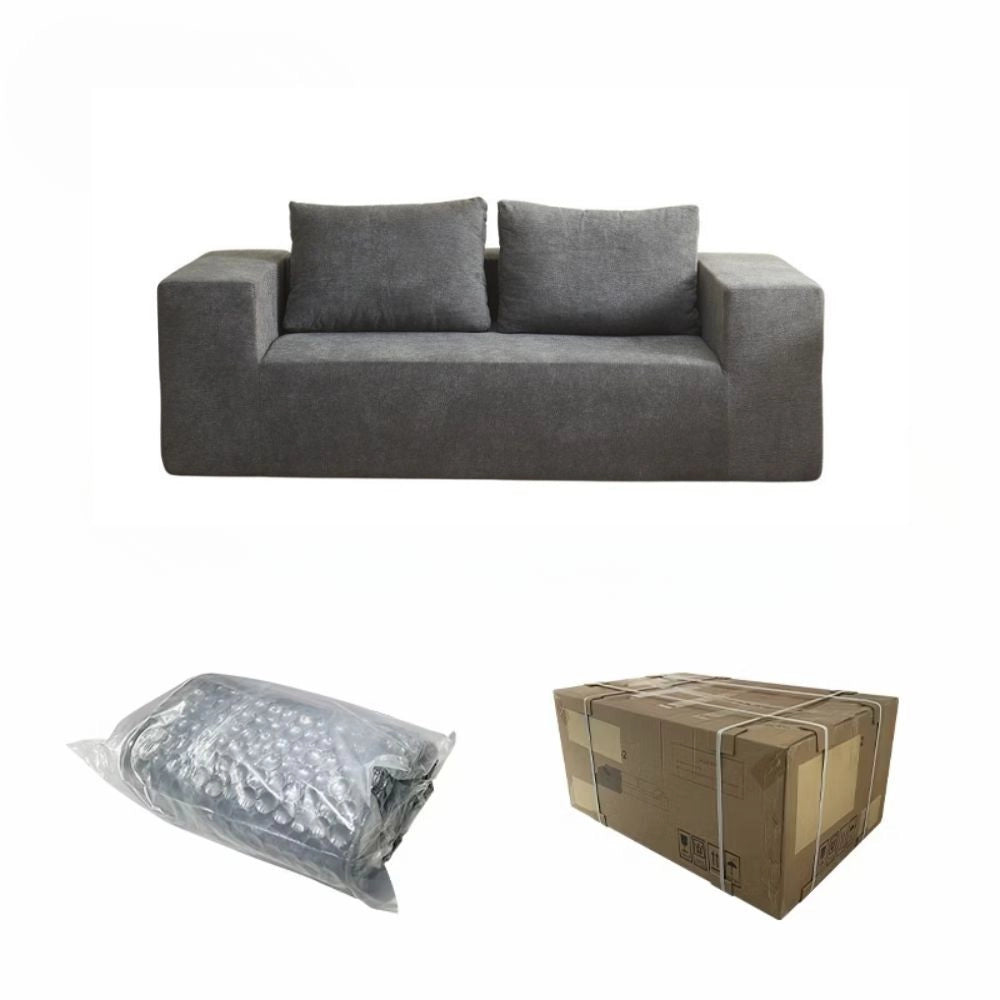 Divano sottovuoto 3 posti Kelly in tessuto grigio chiaro con imbottitura in schiuma 200x100x76H