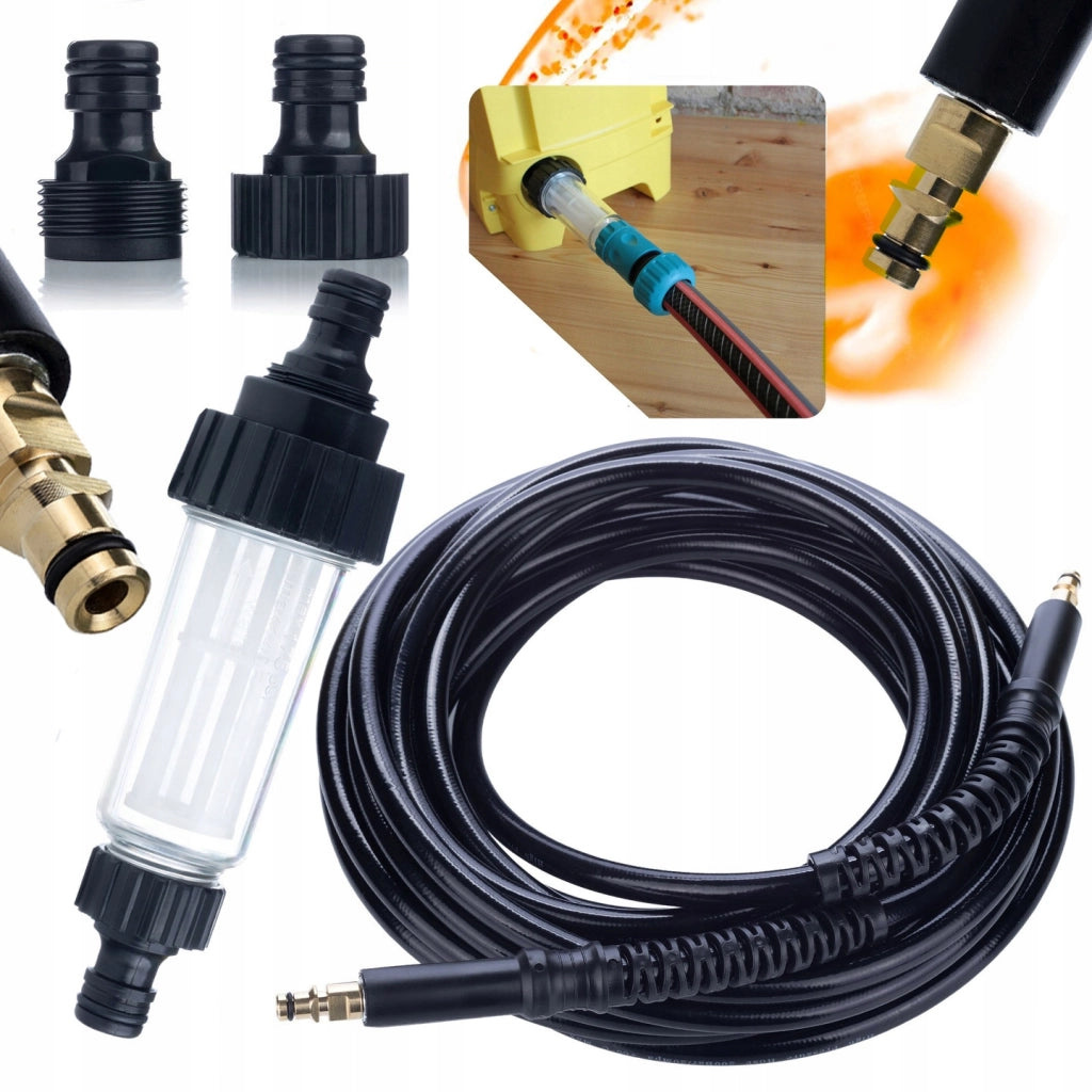 Tubo Alta Pressione 10m Click-Click + Filtro Acqua Universale compatibile con Idropulitrice Kärcher K2–K7 – Qualità e
