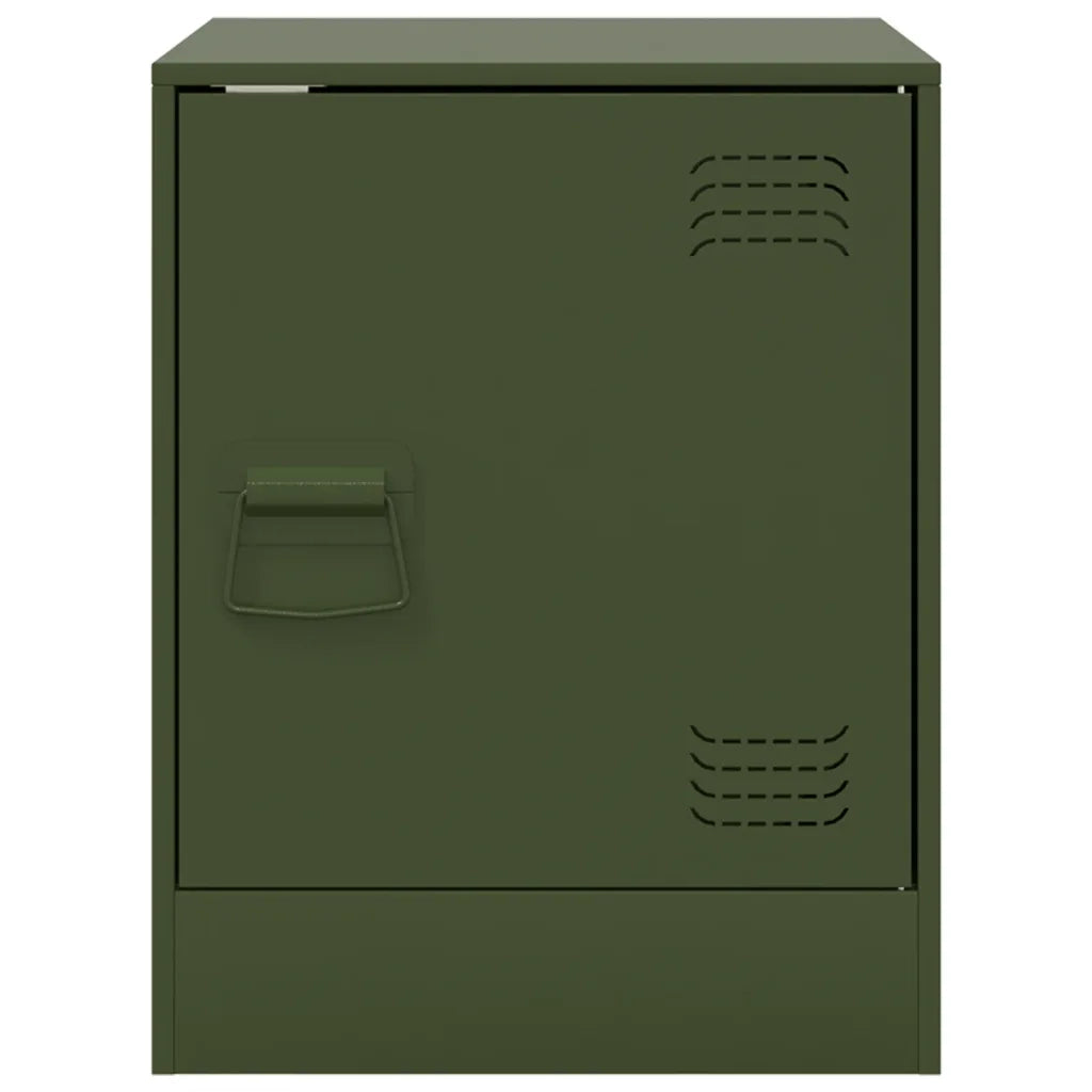 Set di 2 Comodini | Armadio da Notte | Mobiletto da notte Verde Oliva 34,5x39x44 cm in Acciaio