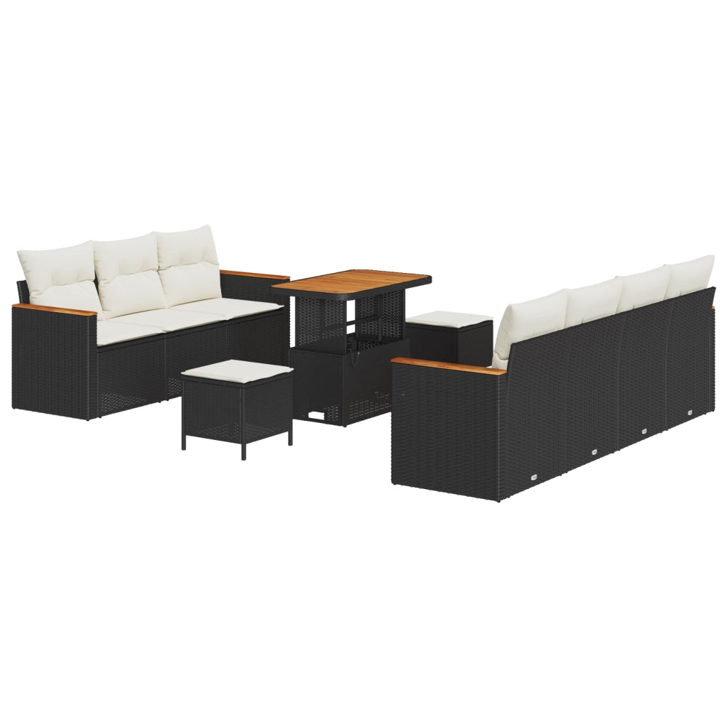 Set di Divani da Giardino 10 Pezzi con Cuscini Nero Rattan Economico Acacia